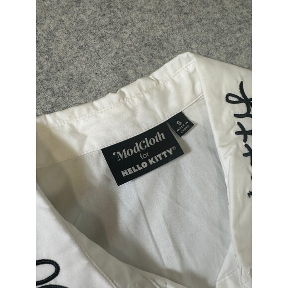 ModCloth Hello Kitty Small Button-Up Top Embroidered White Womens Long Sleeve - Picture 12 of 14